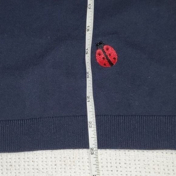 Talbots Oprah's Magazine Collection Sz XS Navy Blue Embroidered Lady Bug Sweater - Picture 9 of 10
